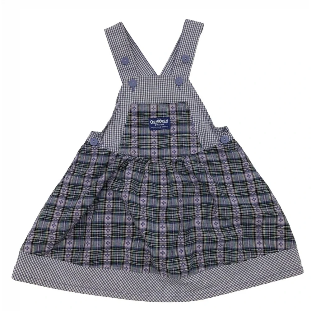 VTG 90s OshKosh Gingham Plaid Pinafore Dress Girls 5T Cottage Prairie Farmhouse